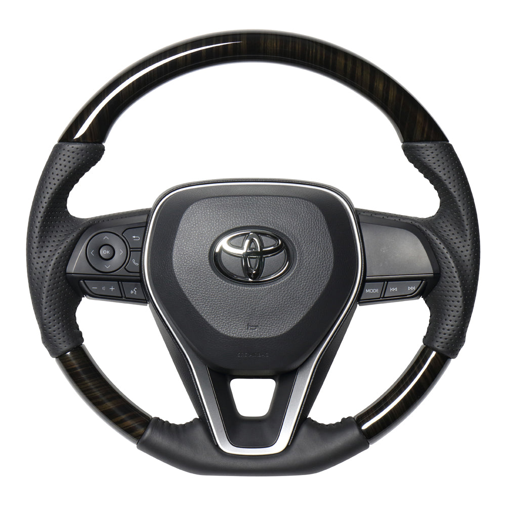 REAL ORIGINAL SERIES SOFT D SHAPE 55 BLACK WOOD BLACK STITCH STEERING WHEEL FOR TOYOTA COROLLA SPORT 210  TYA-55BKW