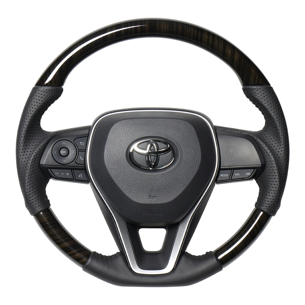 REAL ORIGINAL SERIES SOFT D SHAPE 55 BLACK WOOD BLACK STITCH STEERING WHEEL FOR TOYOTA CAMRY 70  TYA-55BKW