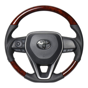 REAL ORIGINAL SERIES SOFT D SHAPE BROWN WOOD BLACK STITCH STEERING WHEEL FOR TOYOTA COROLLA CROSS 10  TYA-BRW