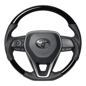 REAL ORIGINAL SERIES SOFT D SHAPE PIANO BLACK BLACK STITCH STEERING WHEEL FOR TOYOTA CROWN 220  TYA-PBW