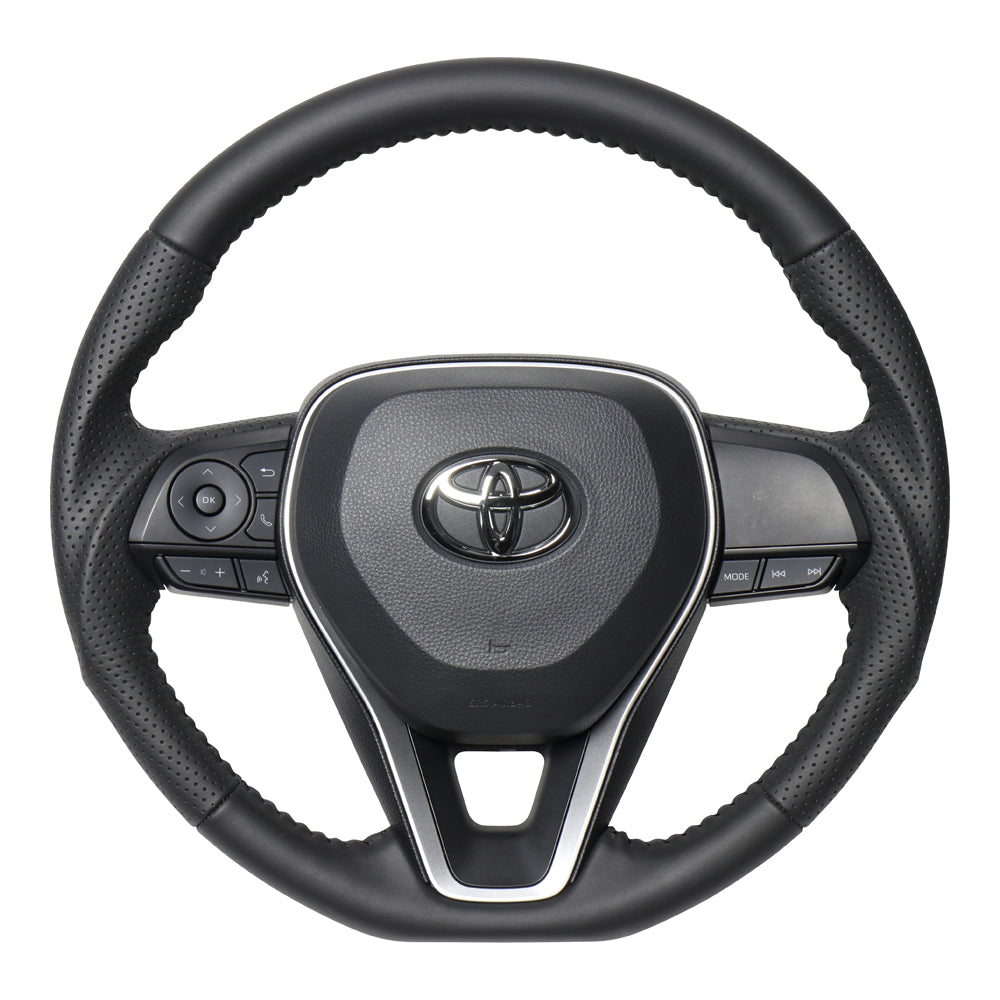 REAL ORIGINAL SERIES SOFT D SHAPE ALL LEATHER BLACK STITCH STEERING WHEEL FOR TOYOTA CAMRY 70  TYA-LPB