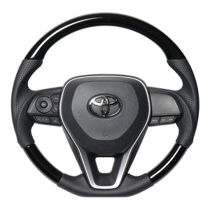 REAL PREMIUM SERIES SOFT D SHAPE 38B BLACK WOOD BLACK EURO STITCH STEERING WHEEL FOR TOYOTA COROLLA 210  TYAP-38BBKW