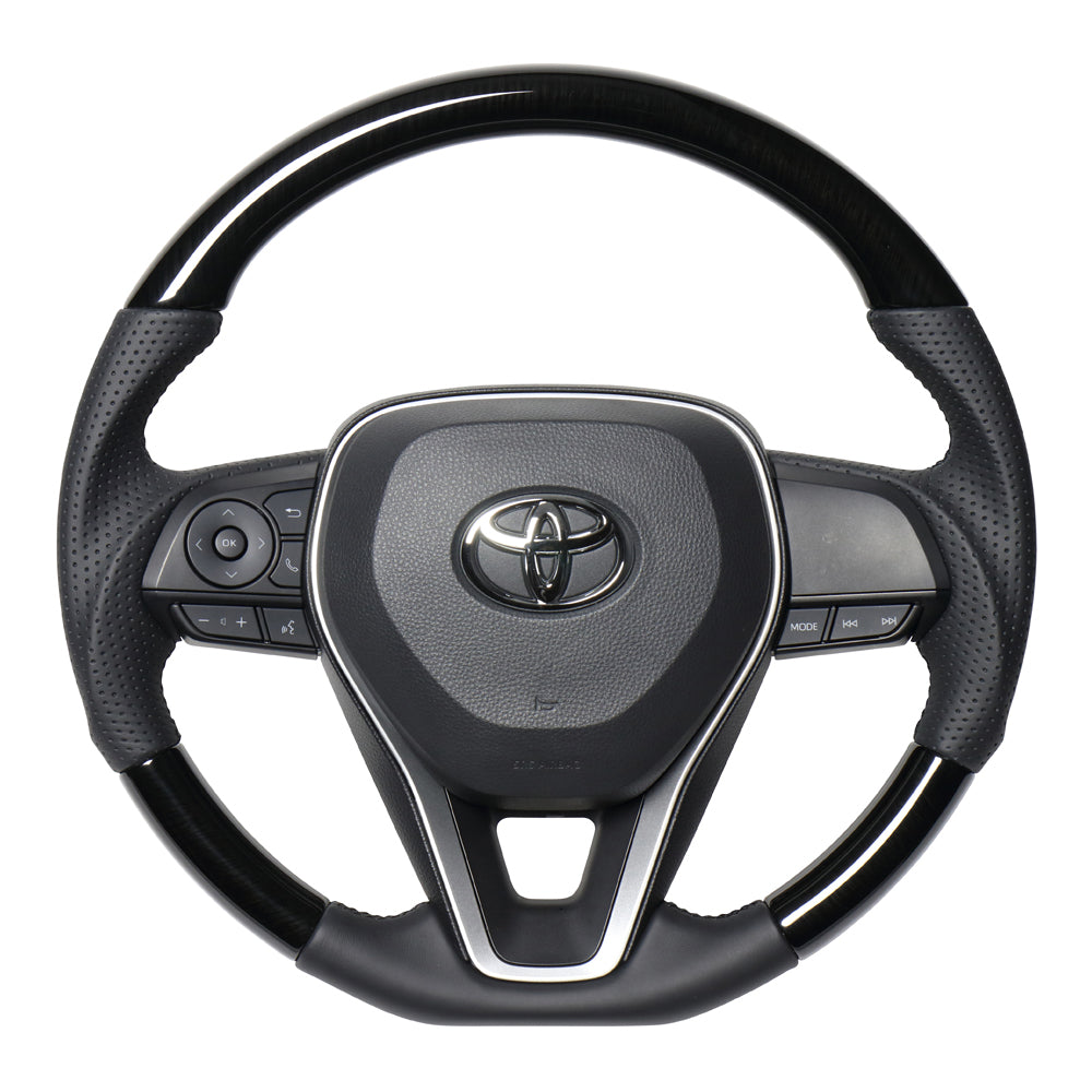 REAL PREMIUM SERIES SOFT D SHAPE 38B BLACK WOOD BLACK EURO STITCH STEERING WHEEL FOR TOYOTA COROLLA CROSS 10  TYAP-38BBKW