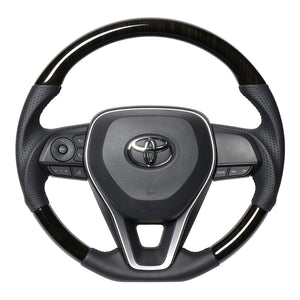 REAL PREMIUM SERIES SOFT D SHAPE 55 BLACK WOOD BLACK EURO STITCH STEERING WHEEL FOR TOYOTA COROLLA 210  TYAP-55BKW
