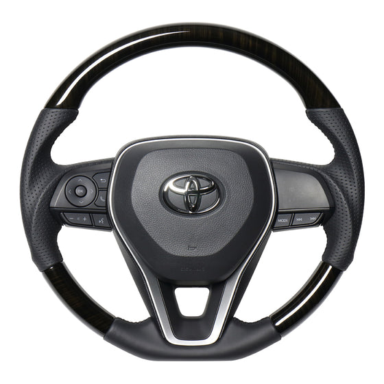 REAL PREMIUM SERIES SOFT D SHAPE 55 BLACK WOOD BLACK EURO STITCH STEERING WHEEL FOR TOYOTA CROWN 220  TYAP-55BKW