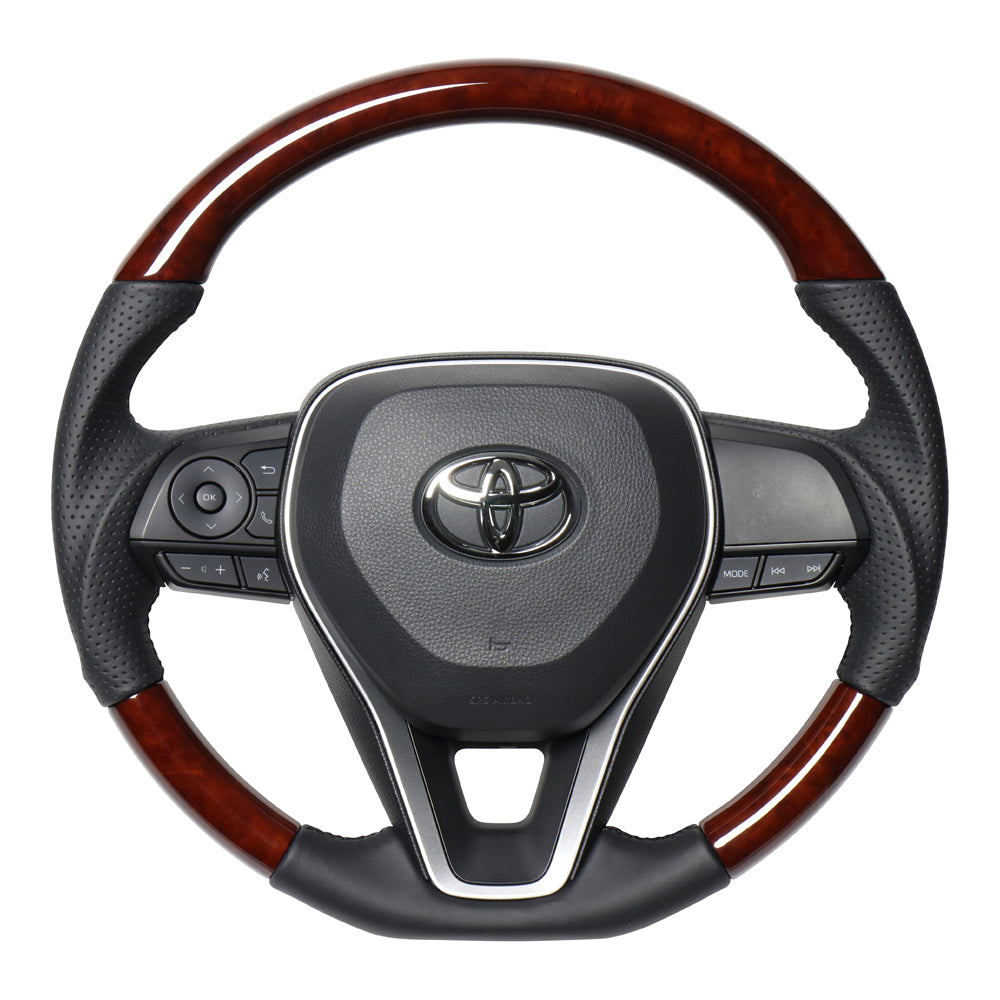REAL PREMIUM SERIES SOFT D SHAPE BROWN WOOD BLACK EURO STITCH STEERING WHEEL FOR TOYOTA CAMRY 70  TYAP-BRW