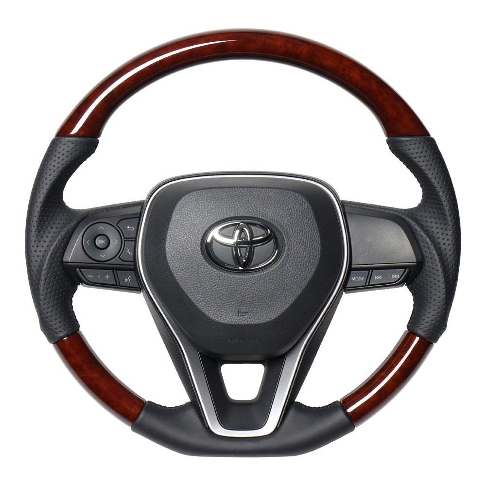 REAL PREMIUM SERIES SOFT D SHAPE BROWN WOOD BLACK EURO STITCH STEERING WHEEL FOR TOYOTA COROLLA TOURING 210  TYAP-BRW