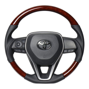 REAL PREMIUM SERIES SOFT D SHAPE BROWN WOOD BLACK EURO STITCH STEERING WHEEL FOR TOYOTA CROWN 220  TYAP-BRW