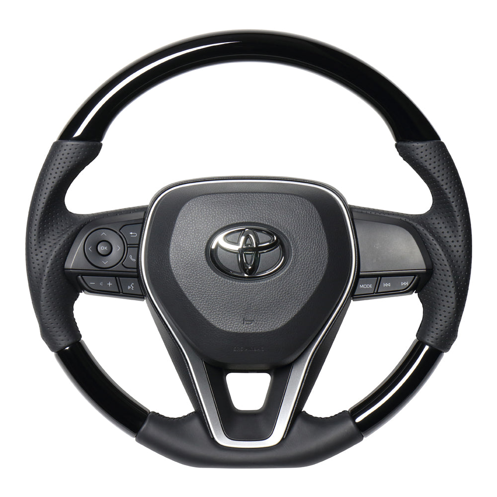 REAL PREMIUM SERIES SOFT D SHAPE PIANO BLACK BLACK EURO STITCH STEERING WHEEL FOR TOYOTA CAMRY 70  TYAP-PBW