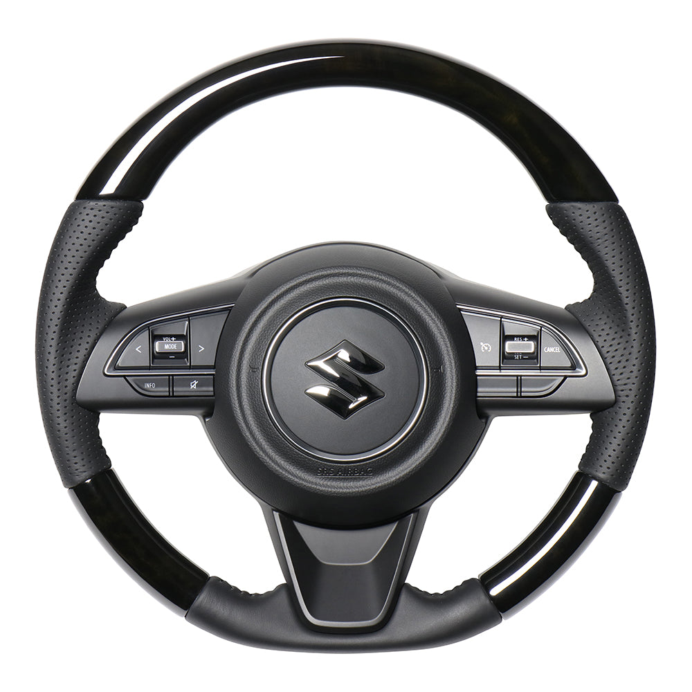 REAL ORIGINAL SERIES SOFT D SHAPE BLACK WOOD BLACK STITCH STEERING WHEEL FOR SUZUKI JIMNY SIERRA JB74W  SZB-BKW-BK