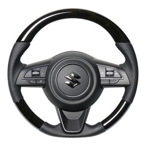 REAL ORIGINAL SERIES SOFT D SHAPE BLACK WOOD BLACK STITCH STEERING WHEEL FOR SUZUKI JIMNY SIERRA JB74W  SZB-BKW-BK