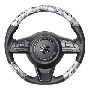 REAL ORIGINAL SERIES SOFT D SHAPE GRAY CAMOUFLAGE PRINT BLACK STITCH STEERING WHEEL FOR SUZUKI JIMNY SIERRA JB74W  SZB-GRT-BK