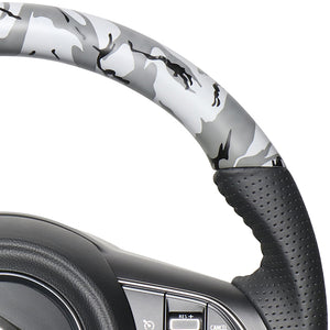 REAL ORIGINAL SERIES SOFT D SHAPE GRAY CAMOUFLAGE PRINT BLACK STITCH STEERING WHEEL FOR SUZUKI JIMNY SIERRA JB74W  SZB-GRT-BK