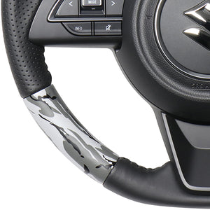 REAL ORIGINAL SERIES SOFT D SHAPE GRAY CAMOUFLAGE PRINT BLACK STITCH STEERING WHEEL FOR SUZUKI JIMNY SIERRA JB74W  SZB-GRT-BK