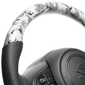 REAL ORIGINAL SERIES SOFT D SHAPE GRAY CAMOUFLAGE PRINT BLACK STITCH STEERING WHEEL FOR SUZUKI JIMNY SIERRA JB74W  SZB-GRT-BK