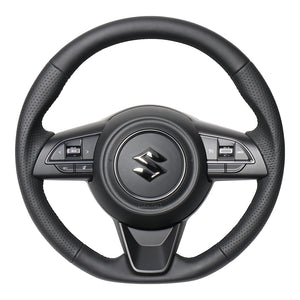 REAL ORIGINAL SERIES SOFT D SHAPE ALL LEATHER BLACK EURO STITCH STEERING WHEEL FOR SUZUKI JIMNY SIERRA JB74W  SZB-LPB-BK