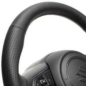 REAL ORIGINAL SERIES SOFT D SHAPE ALL LEATHER BLACK EURO STITCH STEERING WHEEL FOR SUZUKI JIMNY SIERRA JB74W  SZB-LPB-BK