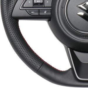 REAL ORIGINAL SERIES SOFT D SHAPE ALL LEATHER RED X BLACK EURO STITCH STEERING WHEEL FOR SUZUKI JIMNY SIERRA JB74W  SZB-LPB-RD