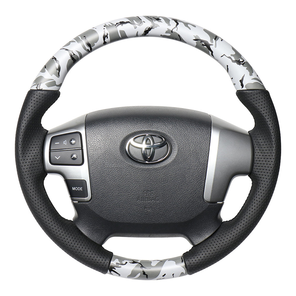 REAL ORIGINAL SERIES GUN GRIP SMALL DIAMETER ROUND SHAPE GRAY CAMOUFLAGE PRINT BLACK EURO STITCH STEERING WHEEL FOR TOYOTA HIACE 200 : 4 TYPE OR KOUKI  H214-GRT-BK