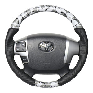 REAL ORIGINAL SERIES GUN GRIP SMALL DIAMETER ROUND SHAPE GRAY CAMOUFLAGE PRINT BLACK EURO STITCH STEERING WHEEL FOR TOYOTA REGIUS ACE 200 : 4 TYPE OR KOUKI  H214-GRT-BK