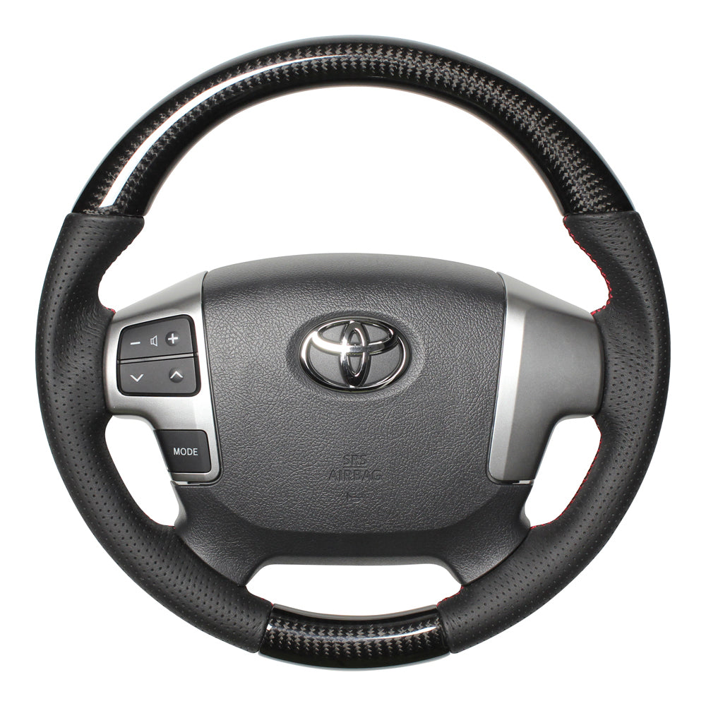 REAL ORIGINAL SERIES GUN GRIP SMALL DIAMETER ROUND SHAPE BLACK CARBON RED X BLACK EURO STITCH STEERING WHEEL FOR TOYOTA REGIUS ACE 200 : 4 TYPE OR KOUKI  H214-BKC-RD