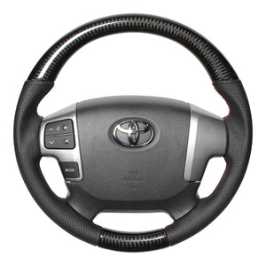 REAL ORIGINAL SERIES GUN GRIP SMALL DIAMETER ROUND SHAPE BLACK CARBON RED X BLACK EURO STITCH STEERING WHEEL FOR TOYOTA REGIUS ACE 200 : 4 TYPE OR KOUKI  H214-BKC-RD
