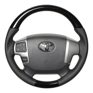 REAL ORIGINAL SERIES GUN GRIP SMALL DIAMETER ROUND SHAPE PIANO BLACK BLACK EURO STITCH STEERING WHEEL FOR TOYOTA HIACE 200 : 4 TYPE OR KOUKI  H214-PBW-BK