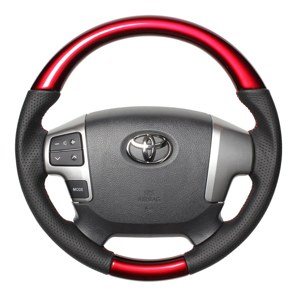 REAL ORIGINAL SERIES GUN GRIP SMALL DIAMETER ROUND SHAPE PEARL RED RED X BLACK EURO STITCH STEERING WHEEL FOR TOYOTA HIACE 200 : 4 TYPE OR KOUKI  H214-RDW-RD