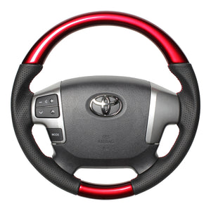 REAL ORIGINAL SERIES GUN GRIP SMALL DIAMETER ROUND SHAPE PEARL RED RED X BLACK EURO STITCH STEERING WHEEL FOR TOYOTA HIACE 200 : 4 TYPE OR KOUKI  H214-RDW-RD