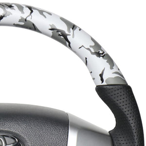 REAL ORIGINAL SERIES GUN GRIP SMALL DIAMETER ROUND SHAPE GRAY CAMOUFLAGE PRINT BLACK EURO STITCH STEERING WHEEL FOR TOYOTA REGIUS ACE 200 : 4 TYPE OR KOUKI  H214-GRT-BK