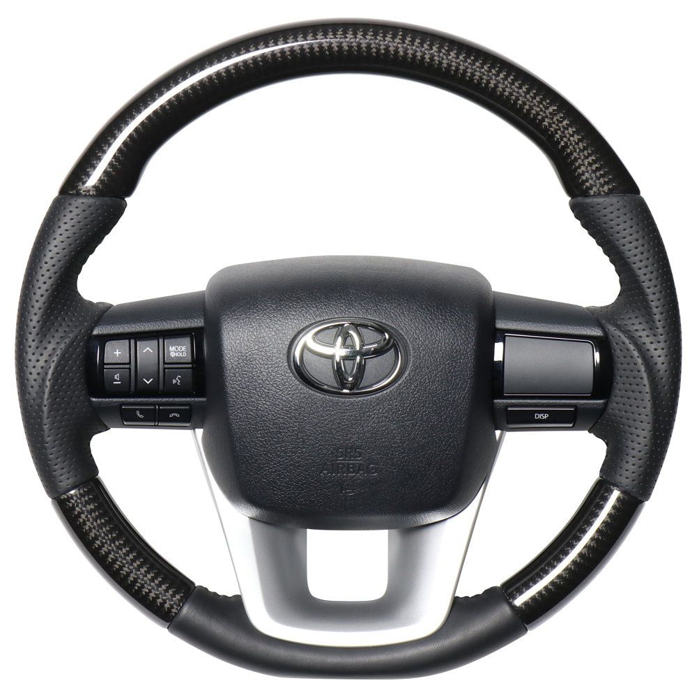 REAL ORIGINAL SERIES SOFT D SHAPE BLACK CARBON BLACK STITCH STEERING WHEEL FOR TOYOTA HILUX GUN125 N125-BKC-BK