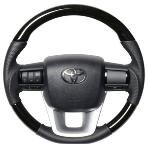 REAL ORIGINAL SERIES SOFT D SHAPE BLACK WOOD BLACK STITCH STEERING WHEEL FOR TOYOTA HILUX GUN125 N125-BKW-BK