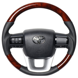 REAL ORIGINAL SERIES SOFT D SHAPE BROWN WOOD BLACK STITCH STEERING WHEEL FOR TOYOTA HILUX GUN125 N125-BRW-BK