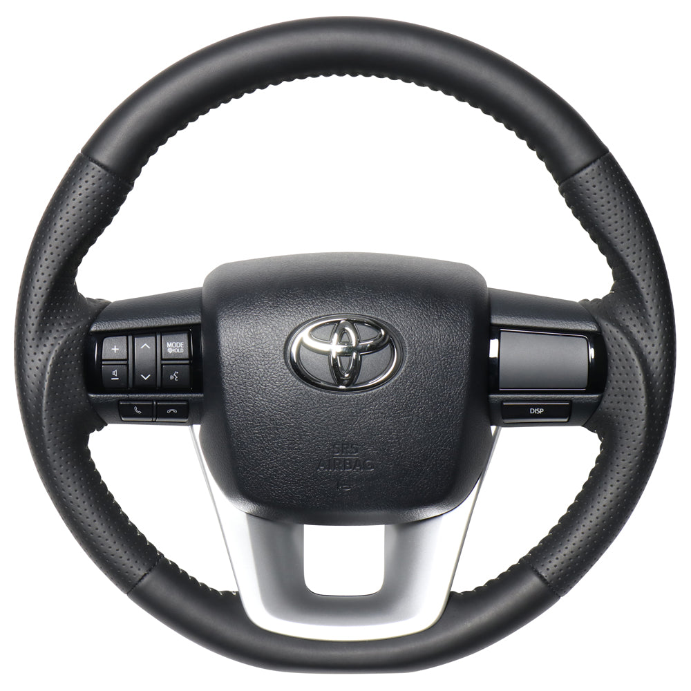 REAL ORIGINAL SERIES SOFT D SHAPE ALL LEATHER SILVER STITCH STEERING WHEEL FOR TOYOTA HILUX GUN125 N125-LPB-SL