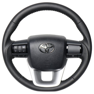 REAL ORIGINAL SERIES SOFT D SHAPE ALL LEATHER SILVER STITCH STEERING WHEEL FOR TOYOTA HILUX GUN125 N125-LPB-SL