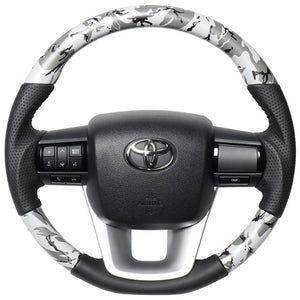 REAL ORIGINAL SERIES SOFT D SHAPE GRAY CAMOUFLAGE PRINT BLACK STITCH STEERING WHEEL FOR TOYOTA HILUX GUN125 N125-GRT-BK