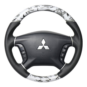 REAL ORIGINAL SERIES ROUND SHAPE GRAY CAMOUFLAGE PRINT BLACK STITCH STEERING WHEEL FOR MITSUBISHI DELICA D:5 CV W:ZENKI  D5-GRT-BK