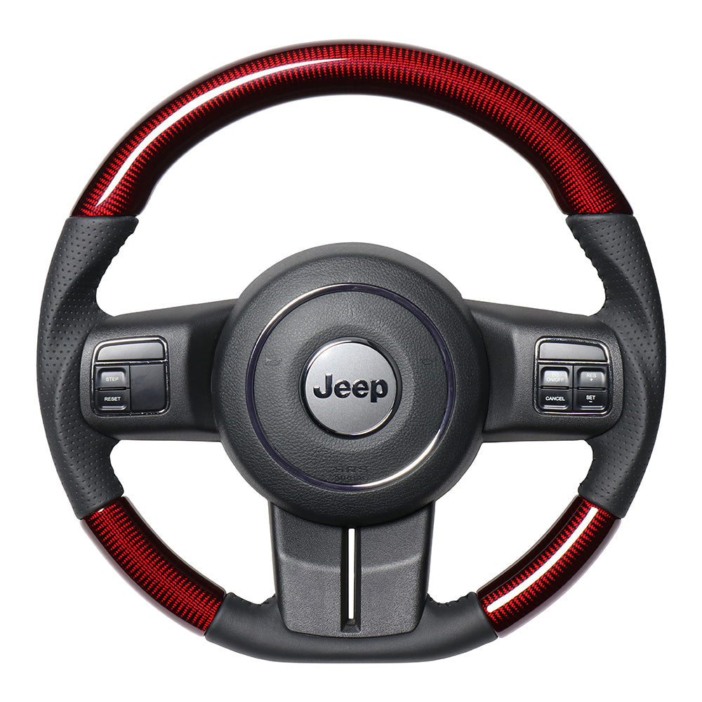 REAL ORIGINAL SERIES D SHAPE RED CARBON BLACK STITCH STEERING WHEEL FOR JEEP WRANGLER JK38:LATE  JPA-RDC-BK