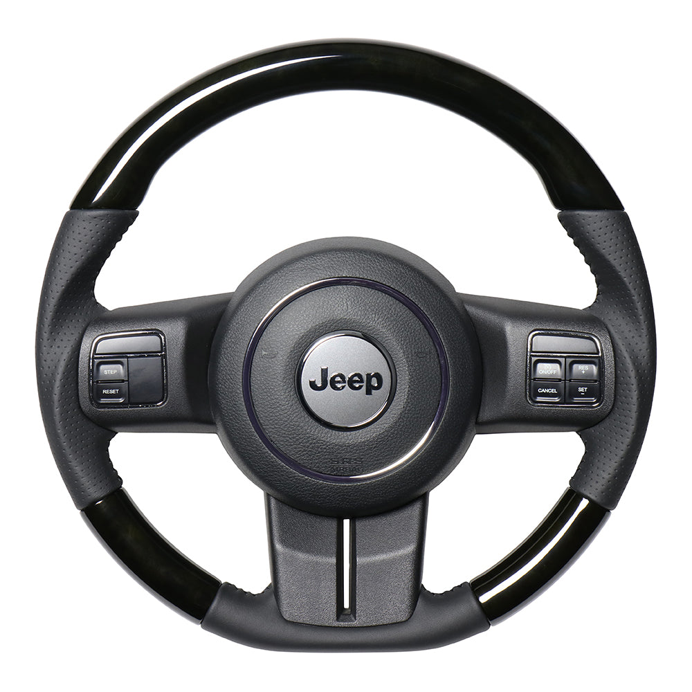 REAL ORIGINAL SERIES D SHAPE BLACK WOOD BLACK STITCH STEERING WHEEL FOR JEEP WRANGLER JK36  JPA-BKW-BK