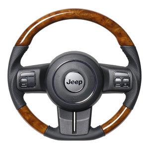 REAL ORIGINAL SERIES D SHAPE 42 BROWN WOOD BLACK STITCH STEERING WHEEL FOR JEEP WRANGLER JK36  JPA-42BRW-BK