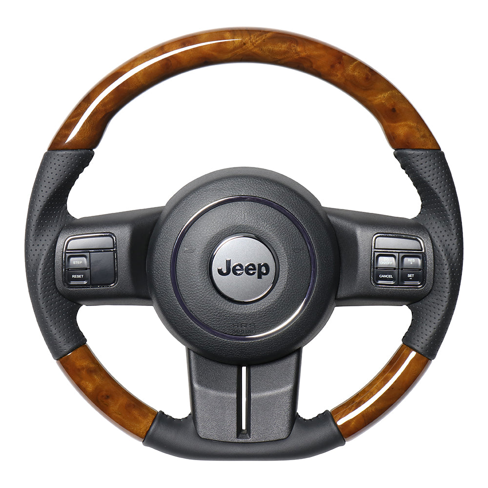 REAL ORIGINAL SERIES D SHAPE 42 BROWN WOOD BLACK STITCH STEERING WHEEL FOR JEEP WRANGLER JK38:LATE  JPA-42BRW-BK