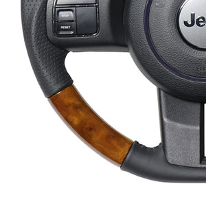 REAL ORIGINAL SERIES D SHAPE 42 BROWN WOOD BLACK STITCH STEERING WHEEL FOR JEEP WRANGLER JK38:LATE  JPA-42BRW-BK