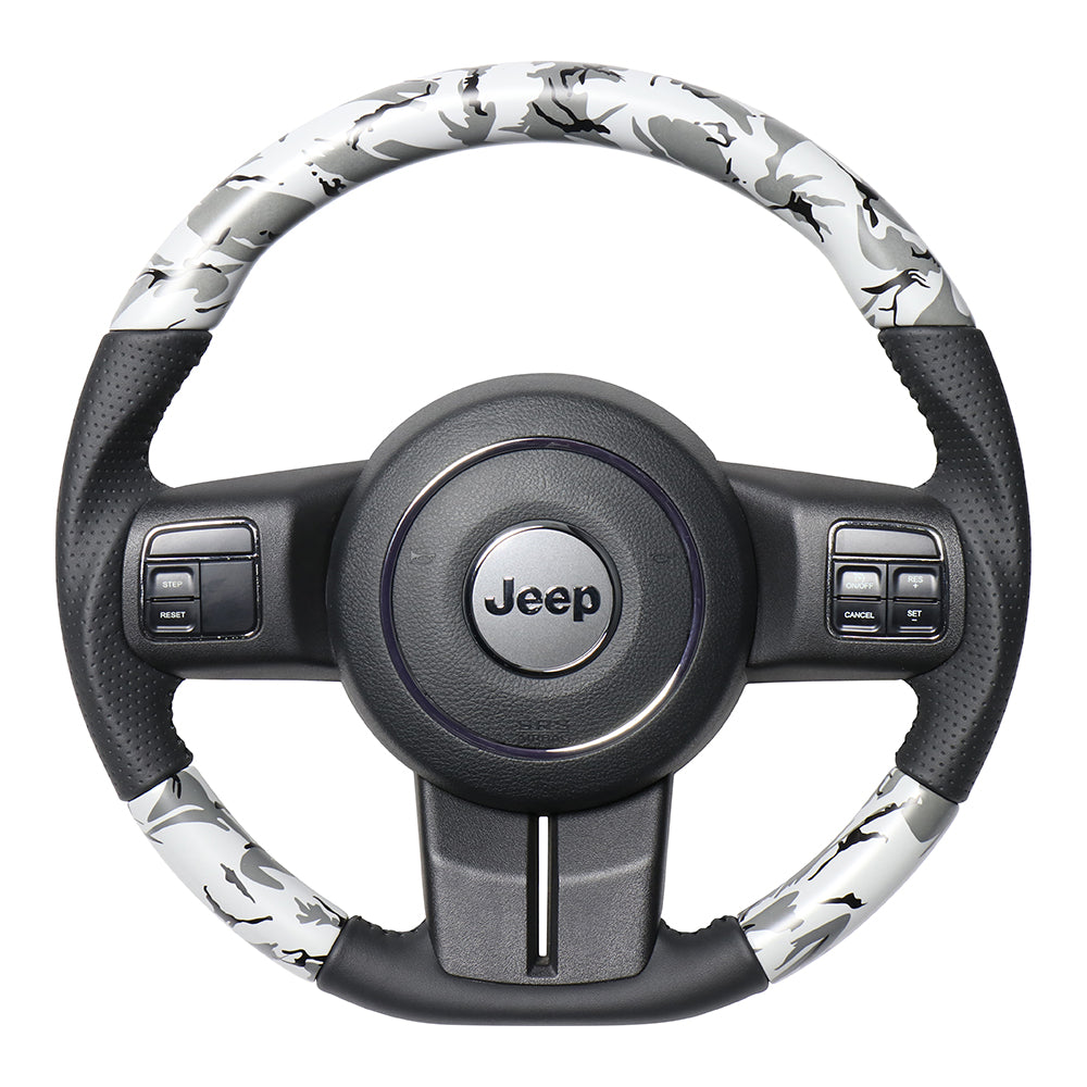 REAL ORIGINAL SERIES D SHAPE GRAY CAMOUFLAGE PRINT BLACK STITCH STEERING WHEEL FOR JEEP WRANGLER JK36  JPA-GRT-BK
