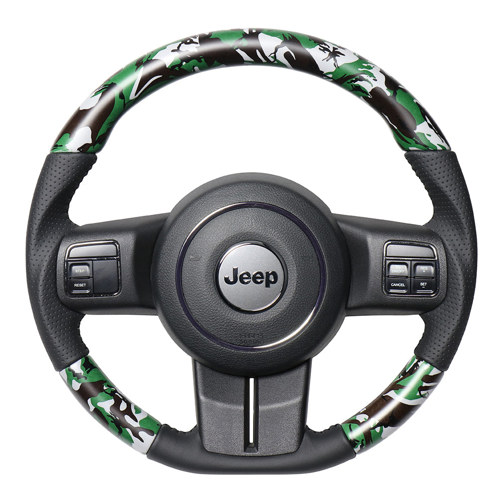 REAL ORIGINAL SERIES D SHAPE GREEN CAMOUFLAGE PRINT BLACK STITCH STEERING WHEEL FOR JEEP WRANGLER JK36  JPA-MDT-BK