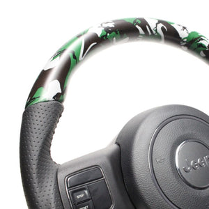 REAL ORIGINAL SERIES D SHAPE GREEN CAMOUFLAGE PRINT BLACK STITCH STEERING WHEEL FOR JEEP WRANGLER JK36  JPA-MDT-BK