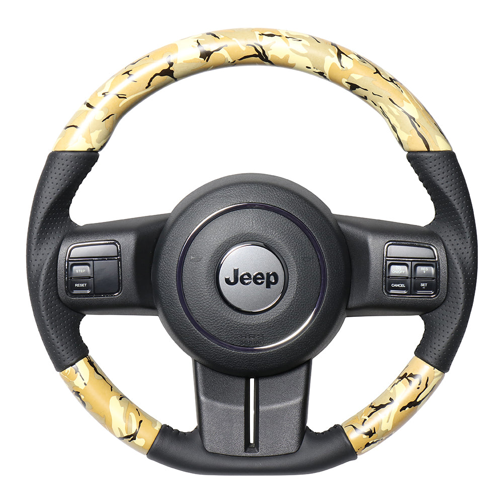 REAL ORIGINAL SERIES D SHAPE BEIGE CAMOUFLAGE PRINT BLACK STITCH STEERING WHEEL FOR JEEP WRANGLER JK38:LATE  JPA-BGT-BK