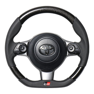 REAL ORIGINAL SERIES EMBLEM TYPE D SHAPE BLACK CARBON SILVER X BLACK EURO STITCH STEERING WHEEL FOR TOYOTA VITZ GRMN 130  GRM-BKC-SL