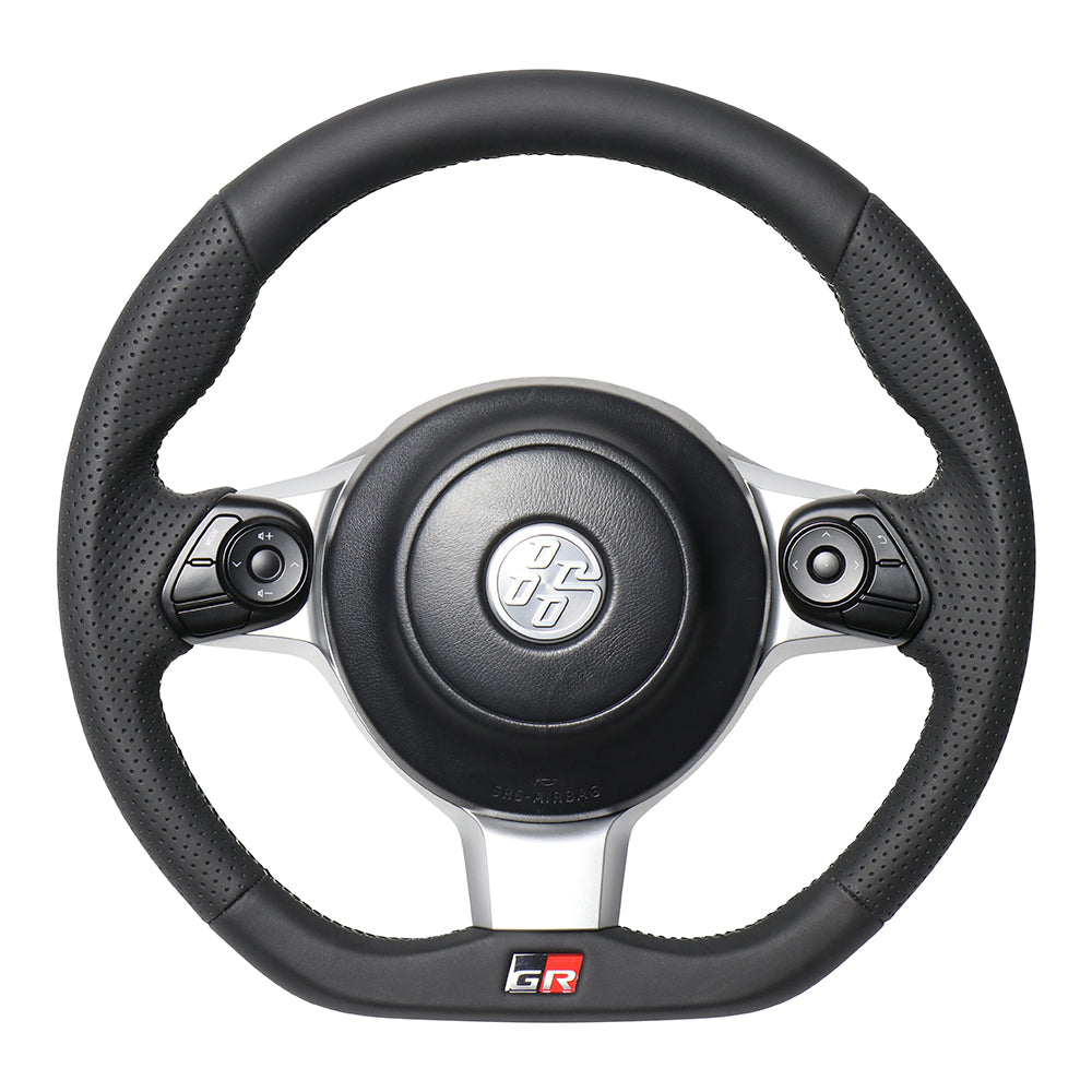 REAL ORIGINAL SERIES EMBLEM TYPE ALL LEATHER SILVER X BLACK EURO STITCH STEERING WHEEL FOR TOYOTA 86 GR ZN6 GRM-LPB-SL