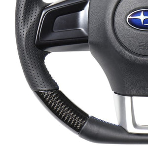 REAL ORIGINAL SERIES D SHAPE BLACK CARBON BLUE X BLACK EURO STITCH STEERING WHEEL FOR SUBARU LEVORG VM4 VMG  SBA-BKC-BL