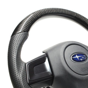 REAL ORIGINAL SERIES D SHAPE BLACK CARBON BLUE X BLACK EURO STITCH STEERING WHEEL FOR SUBARU LEVORG VM4 VMG  SBA-BKC-BL
